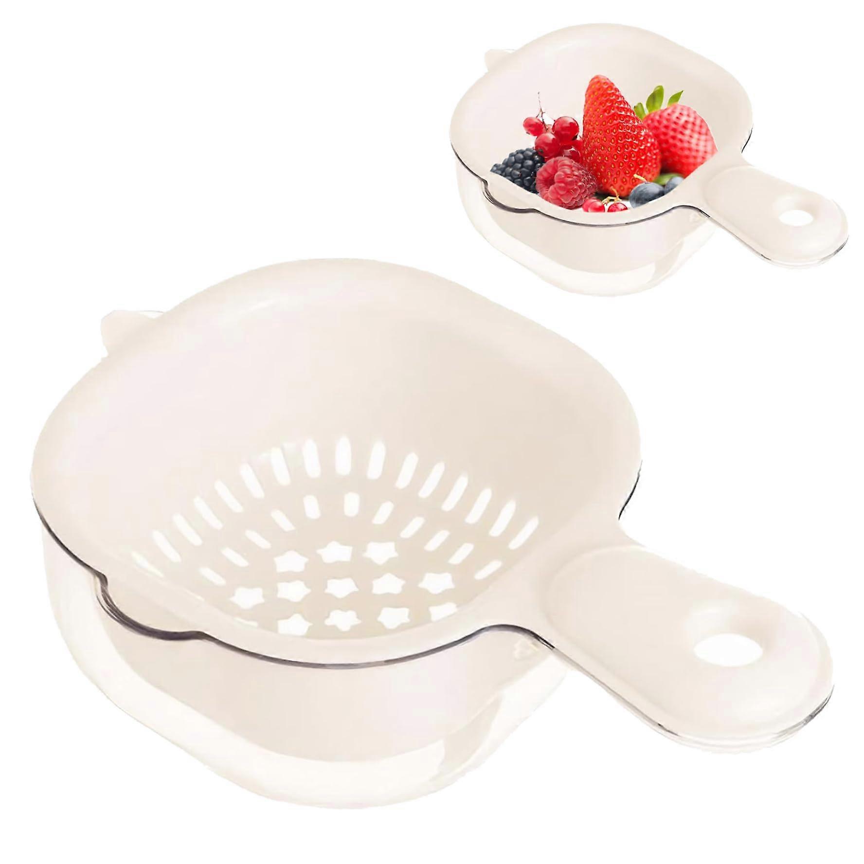 Colander with Handle Double Layer Strainer Basket for Vegetables Pasta Fruit Washing, Beige