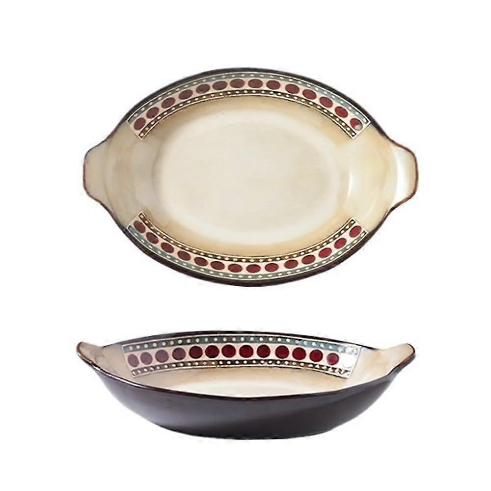 Large Oval Ceramic Baking Dish with Handles, Nordic Deep Oven Tray, Microwave Safe Bakeware