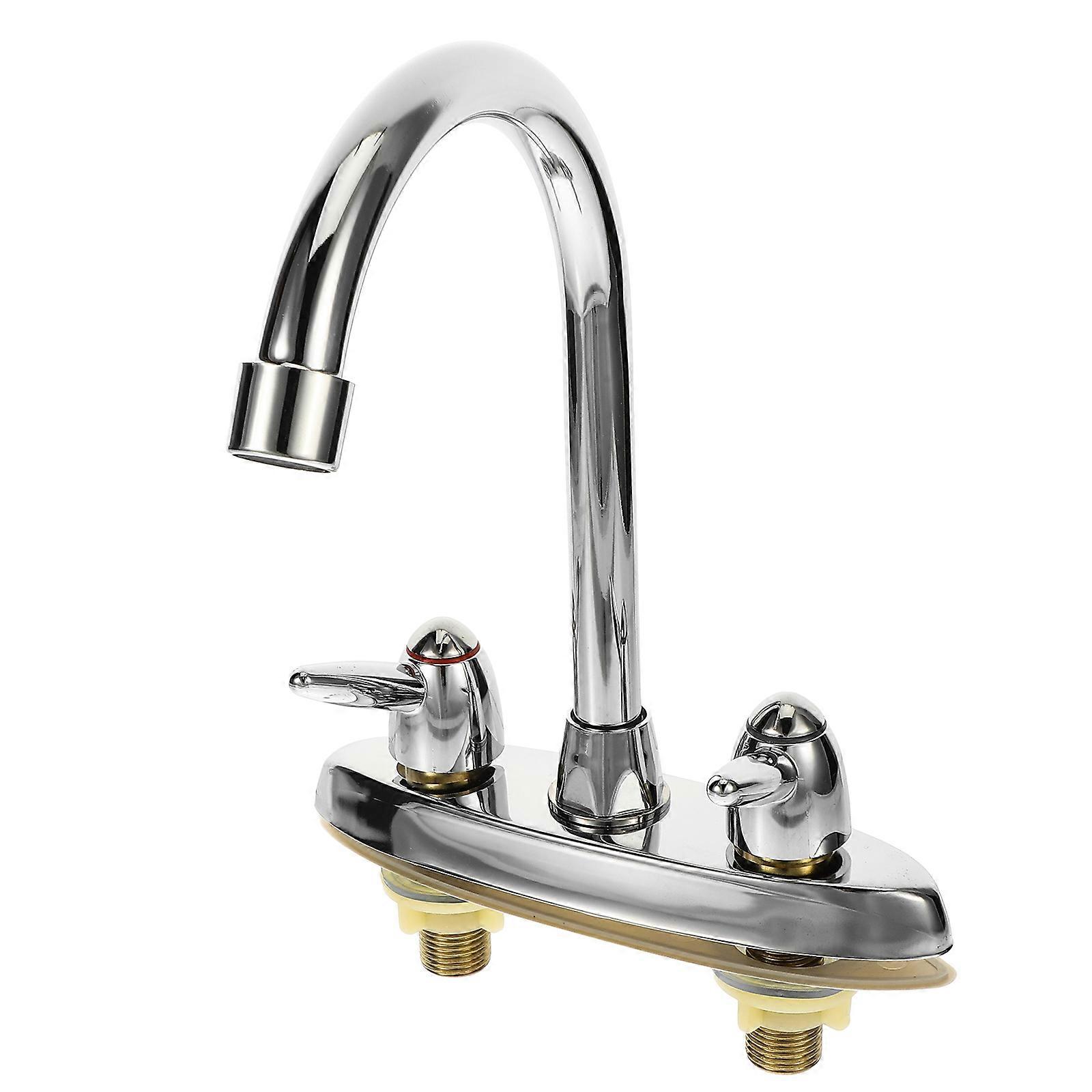 Kitchen Sink Faucet Rotatable Double Handle Mixer Tap for 2Pcs Home Use