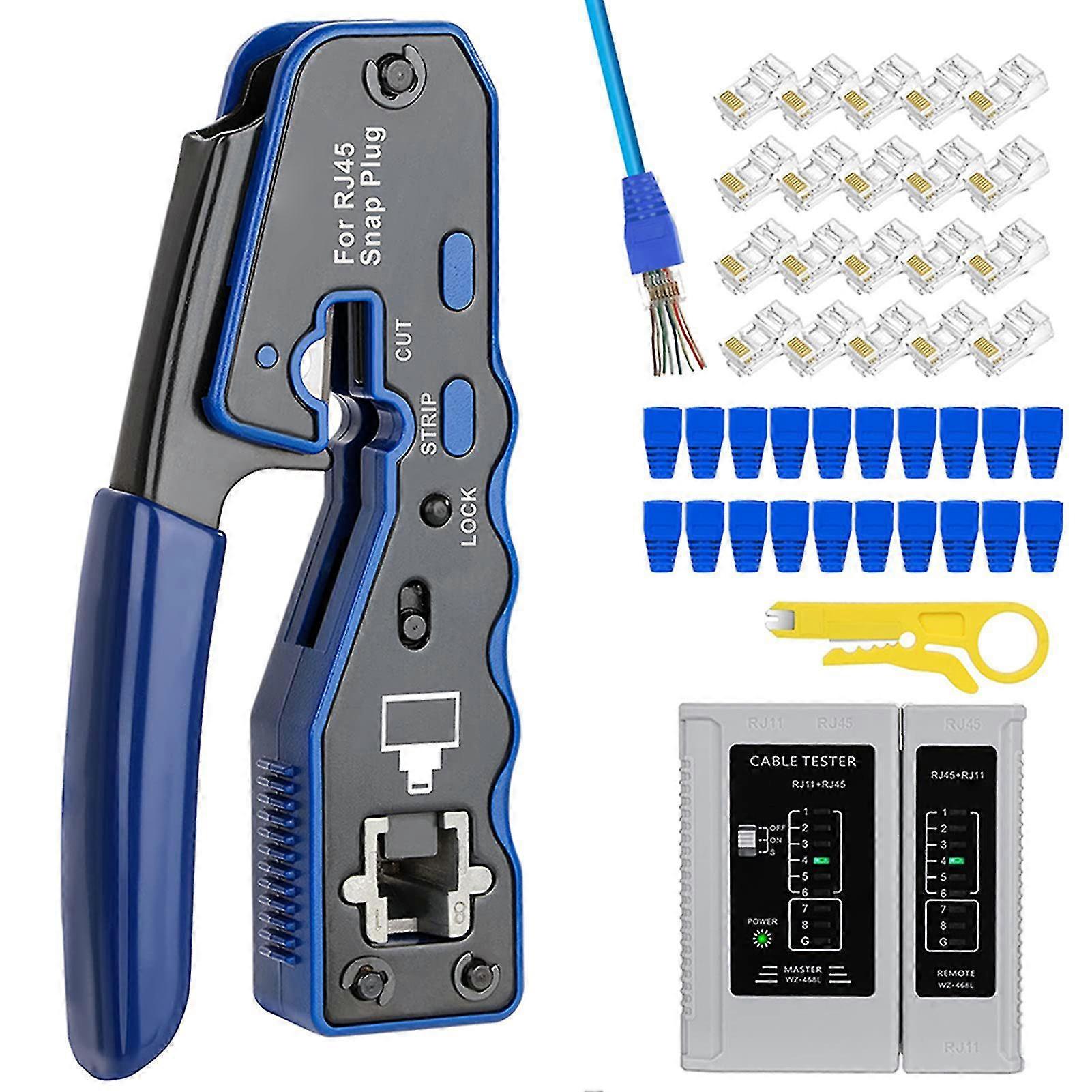 RJ45 Crimp Tool Pass-Through Crimper Multifunction Professional Heavy Duty Ethernet Crimp Tool Kit