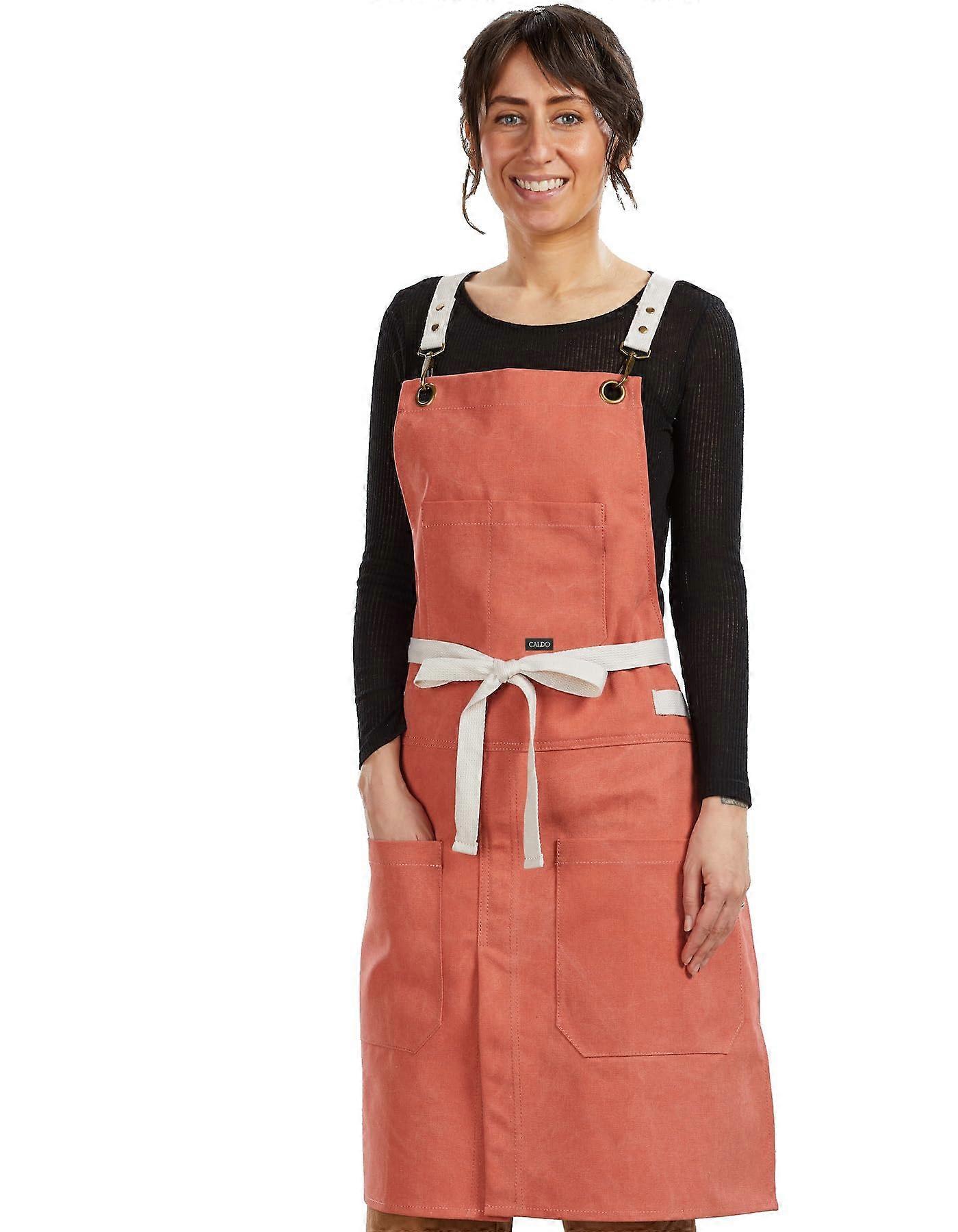 Split Leg Apron with Crossback Straps, Adjustable Fit, Triple Pockets, Terracotta for Cooking