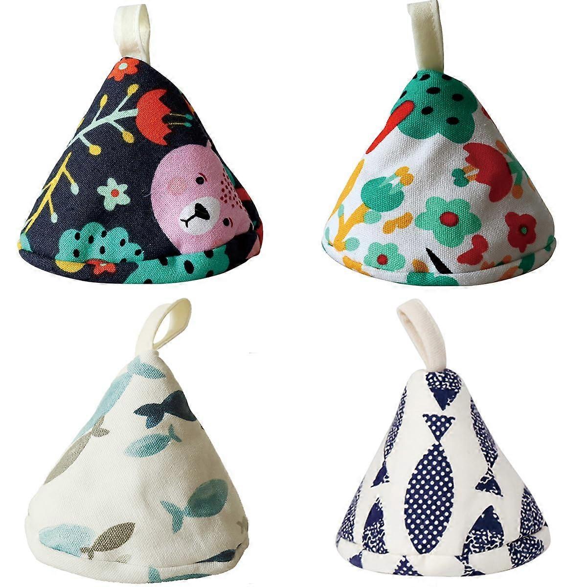 4 Pcs Heat Resistant Triangular Pot Holders with Cotton Lid Handle Covers for AntiScald Protection