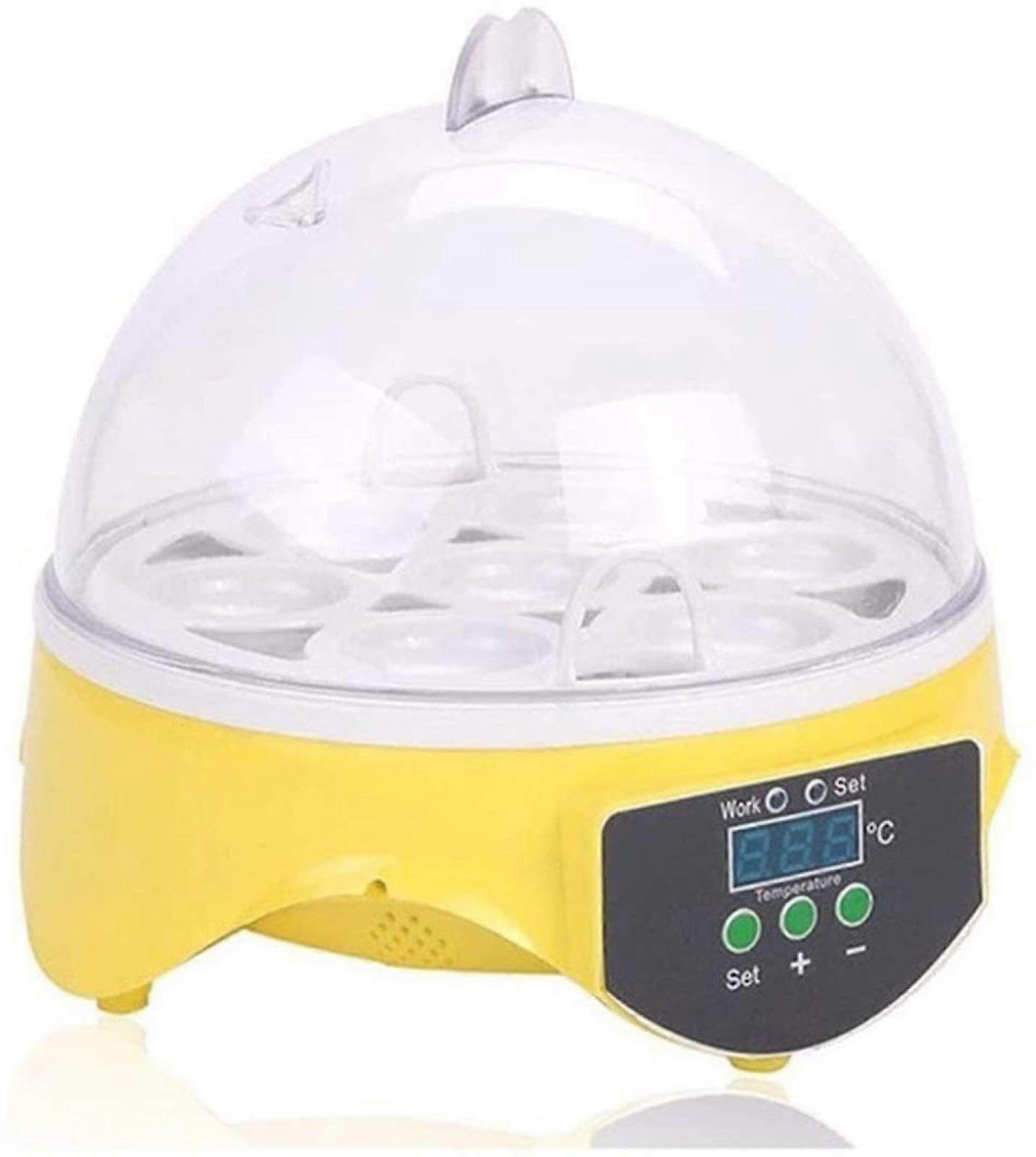 Automatic Egg Incubator with Digital Temperature Control, Transparent Lid for 7 Chicken Quail Duck Eggs Yellow