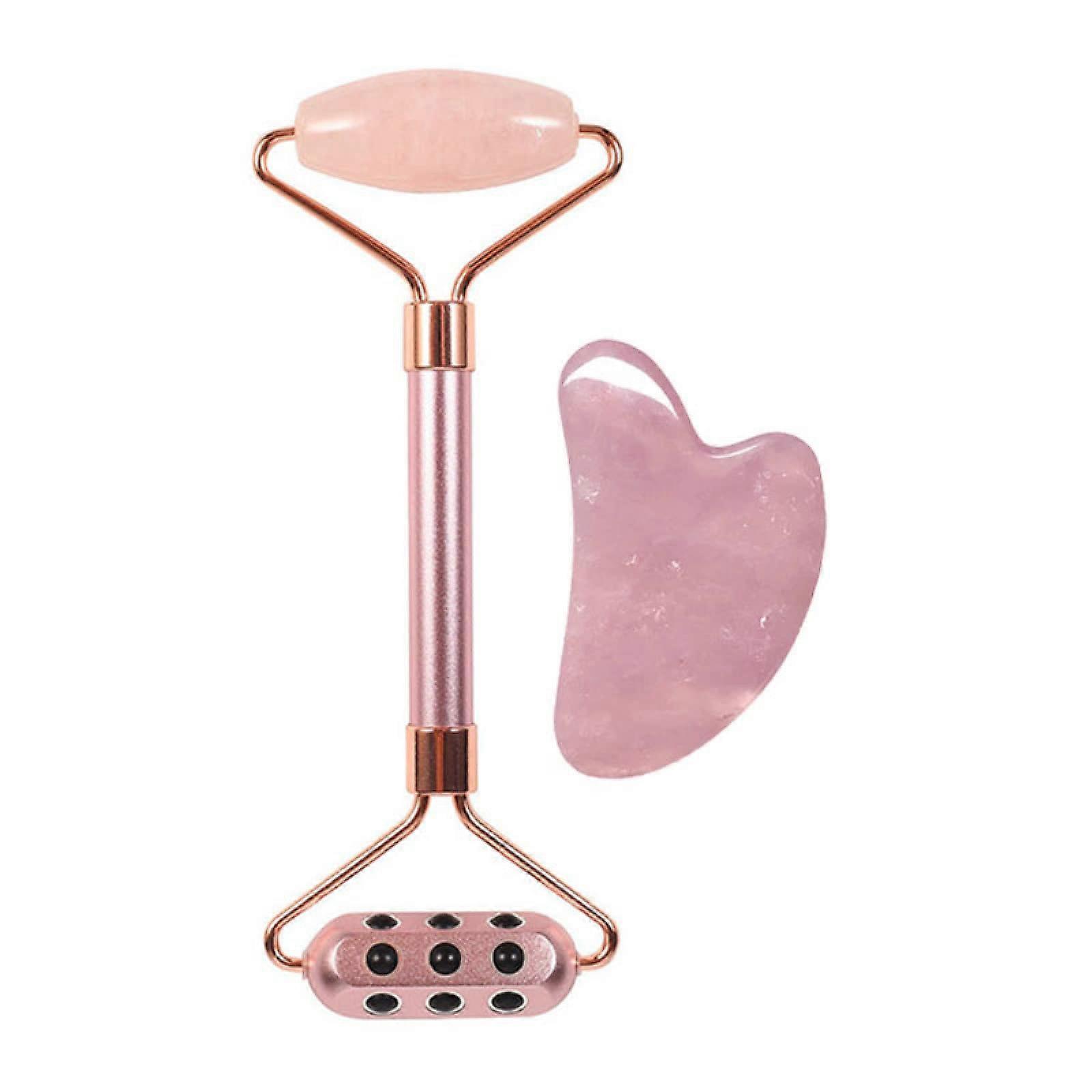 Rose Quartz Jade Roller and Gua Sha Set with Germanium Stone, Smooth Glide Surface, Easy Clean Finish