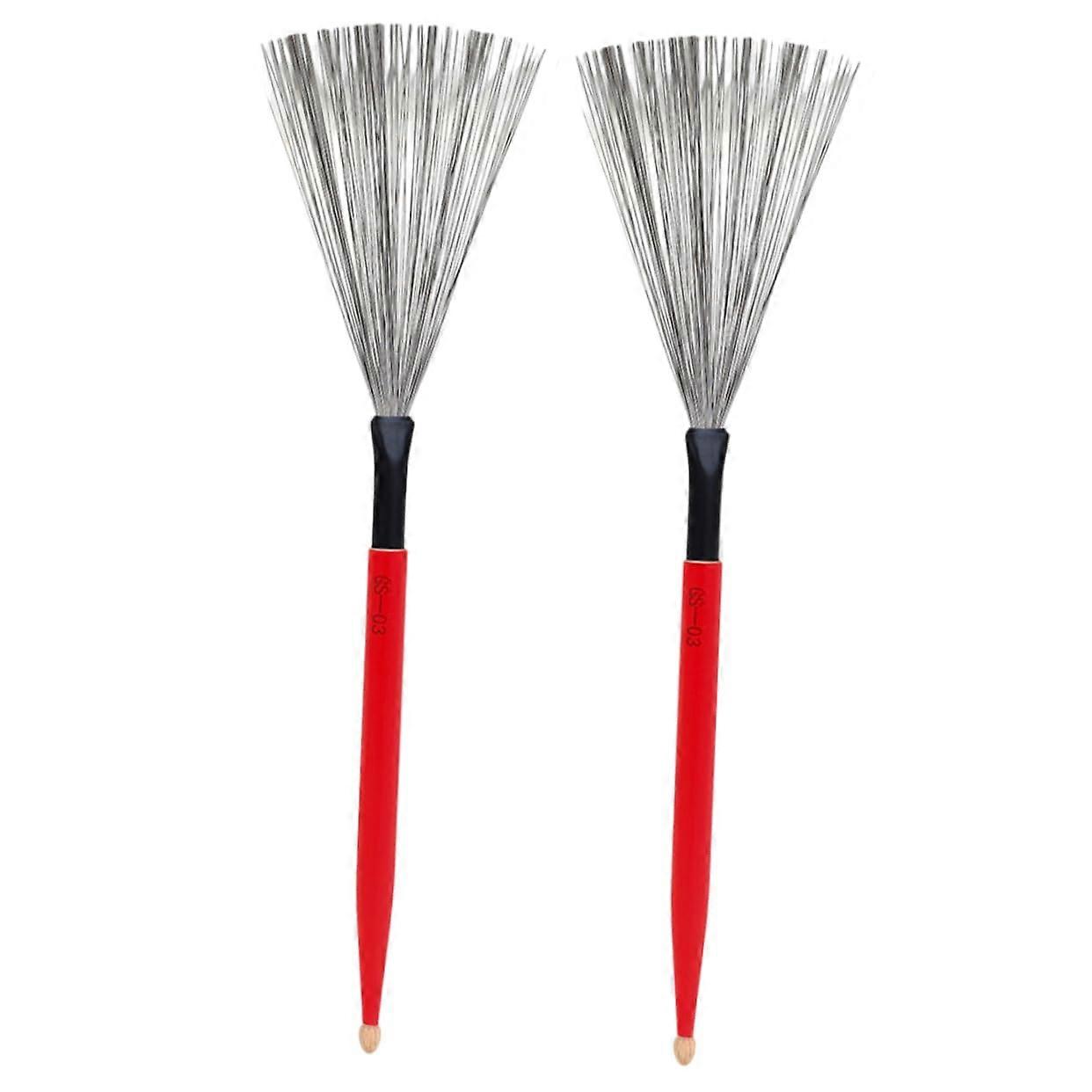 Beginner Maple Drumsticks and Wire Drum Brush Set with Easy Grip Red Handle for Practice