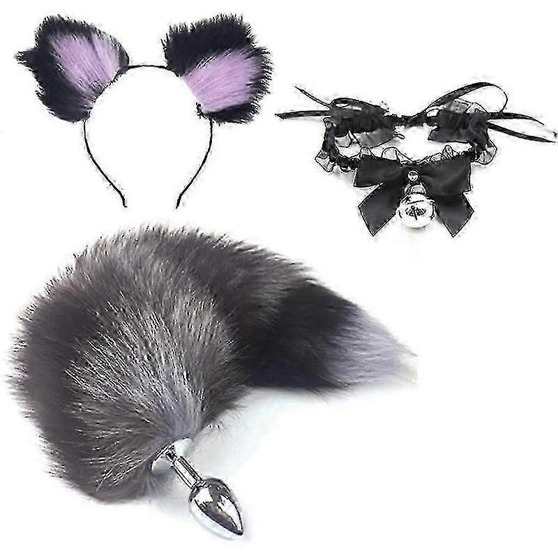cat ears headband with removable tail plug