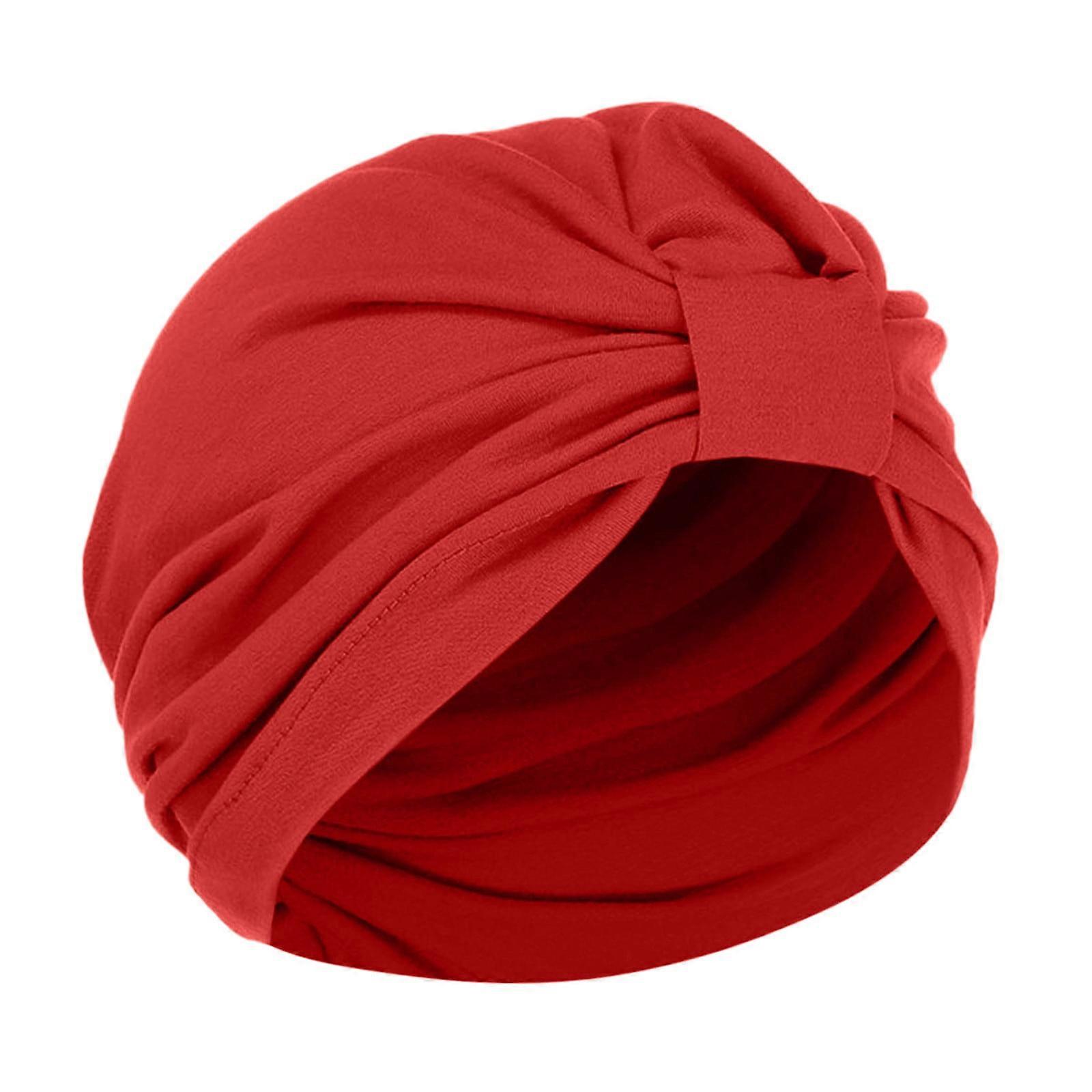AWZXDE Women's Solid Comfortable Square Headwrap Pull On Style Turban Cap Red