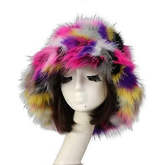 Bucket Hat Oversized Fluffy Wide Rand Soft Thickened Ear Protection Faux Fur Winter Thermal Women Fi