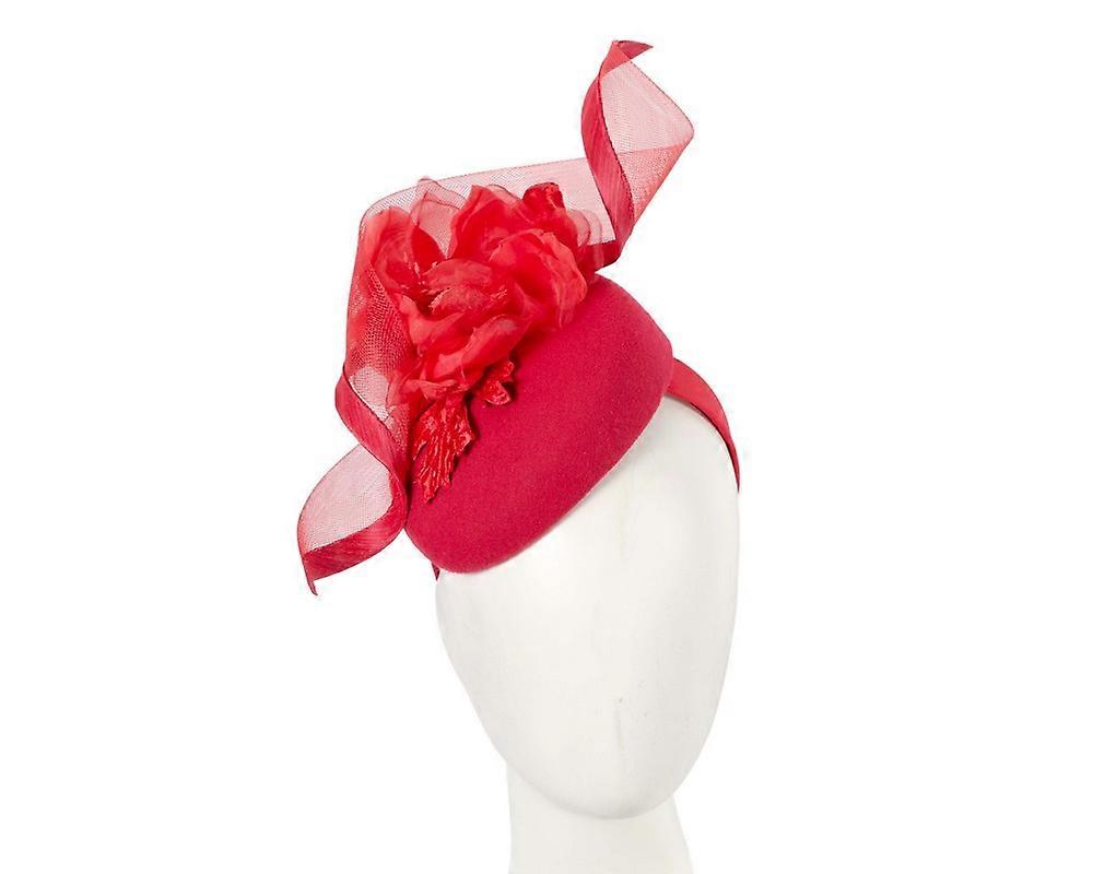 Red winter pillbox fascinator with flower F674R