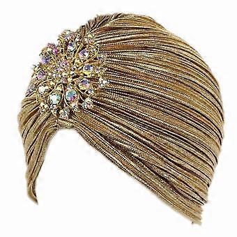 Vintage Turban Hat with Crystal Brooch Ruched Turban Headwraps for 1920s Gatsby Costume Cocktail Party-tfd