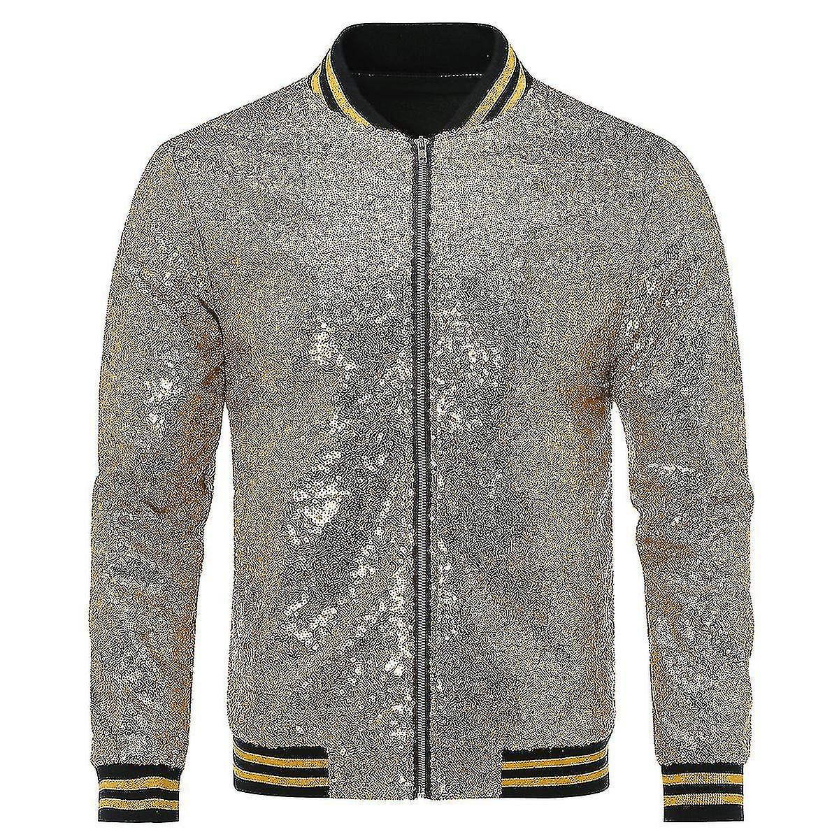 Mens Sequins Casual Zipper Party Bomber Jacket