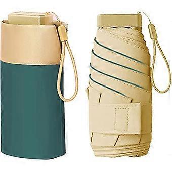 Dww-Folding Travel Umbrella (Dark Green), 19-inch Mini Umbrella, 6-Bone Compact Portable Windproof Umbrella with Storage Bag, Mini Travel Umbrella, Fo