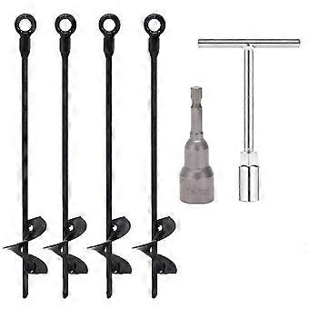 4Pcs Spiral Ground Anchors Heavy Duty Trampoline Anchors Anti-rust Coating Stable Fixation Tent Stakes with 14mm Drill Socket for Swings Sheds Tents G
