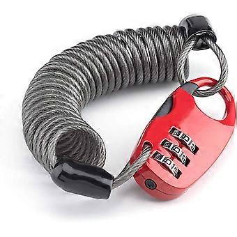 Antivol Serrure Combinaison pour Casque avec Code 3 chiffres Cble de 90 cm de Long Rouge