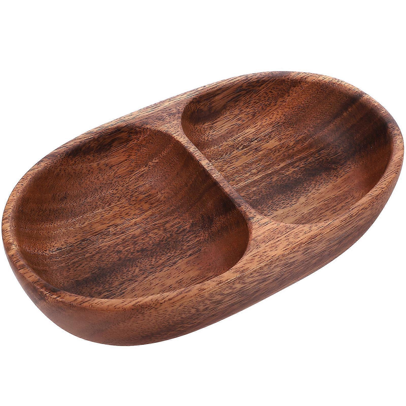 Double Compartment Divided Wood Plate for Serving Snacks