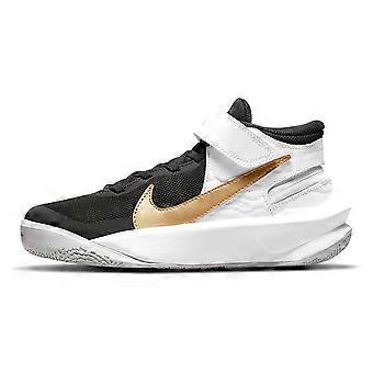Chaussures de basketball montantes Nike Team Hustle D 10 Flyease antidérapantes, amorties et résistantes à l'abrasion, noir, blanc et or DD7303-002