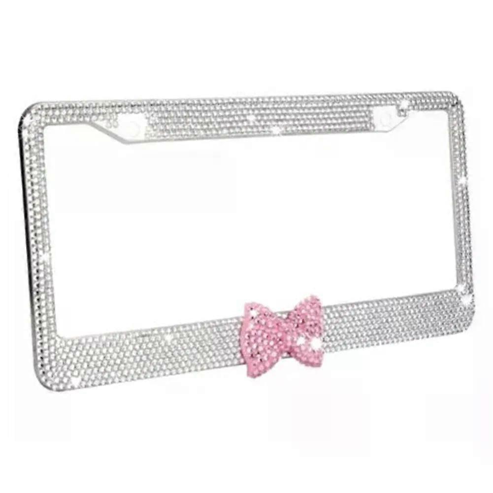 White Pink Crystal Auto License Frame