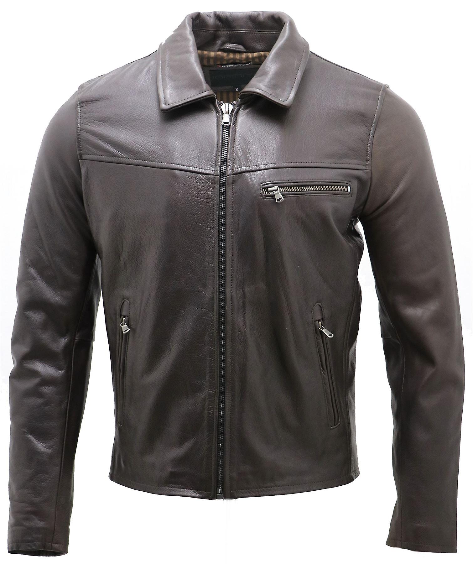 Men's Brown Vintage Cow Hide Leather Bomber Jacket