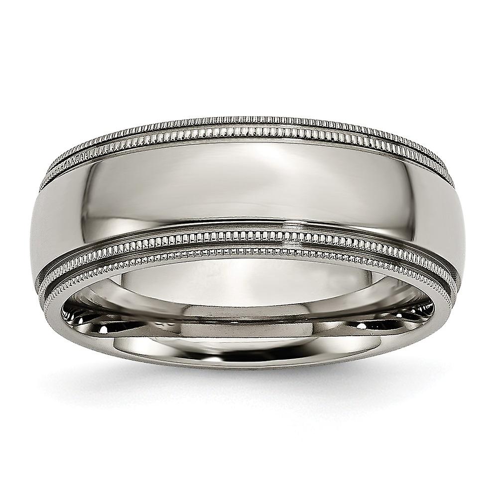 Titanium Grooved Beaded 8mm Polished Band Ring-Band Style-Ring for Women and Men - Ring Size: 8 to 13