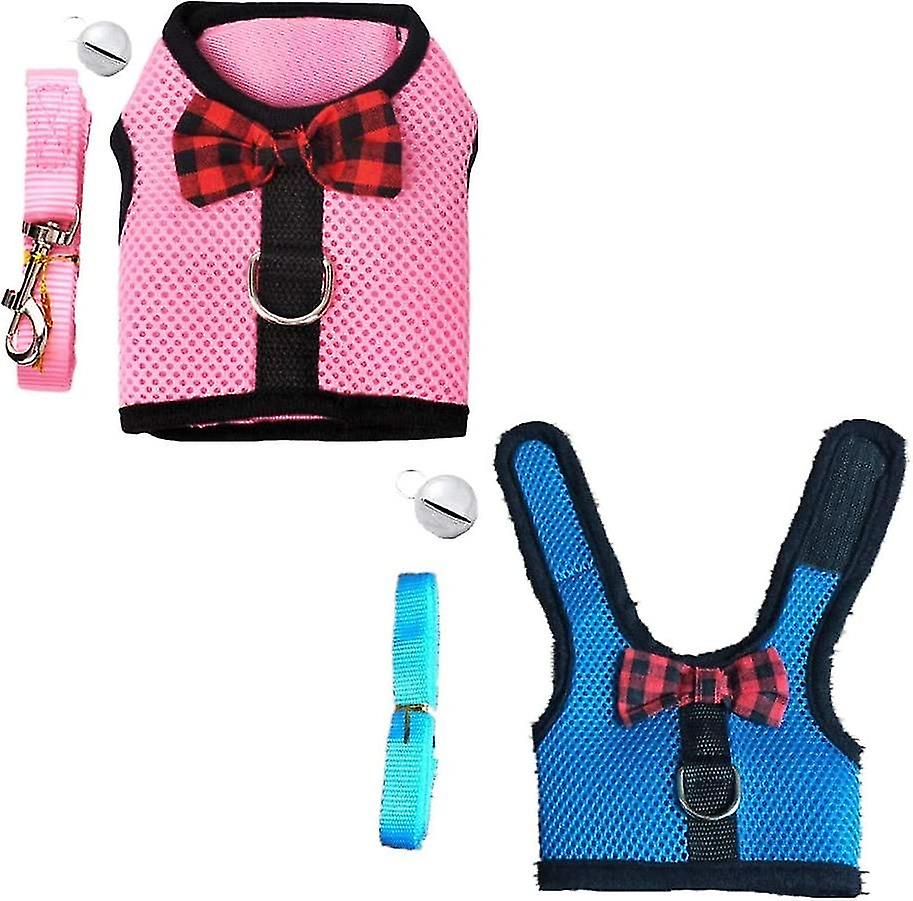 2 Sets Breathable Mesh Net Harness Vest With Bell For Small Animals Rabbits Guinea Pigs Cats (l: Chest: 35-40cm / 13.77-15.74", 1x Pink, 1x Blue)