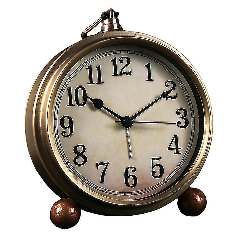 Metal Golden Table Clock, Retro Vintage Non-ticking Small Alarm Clock,battery Operated Silent Quartz