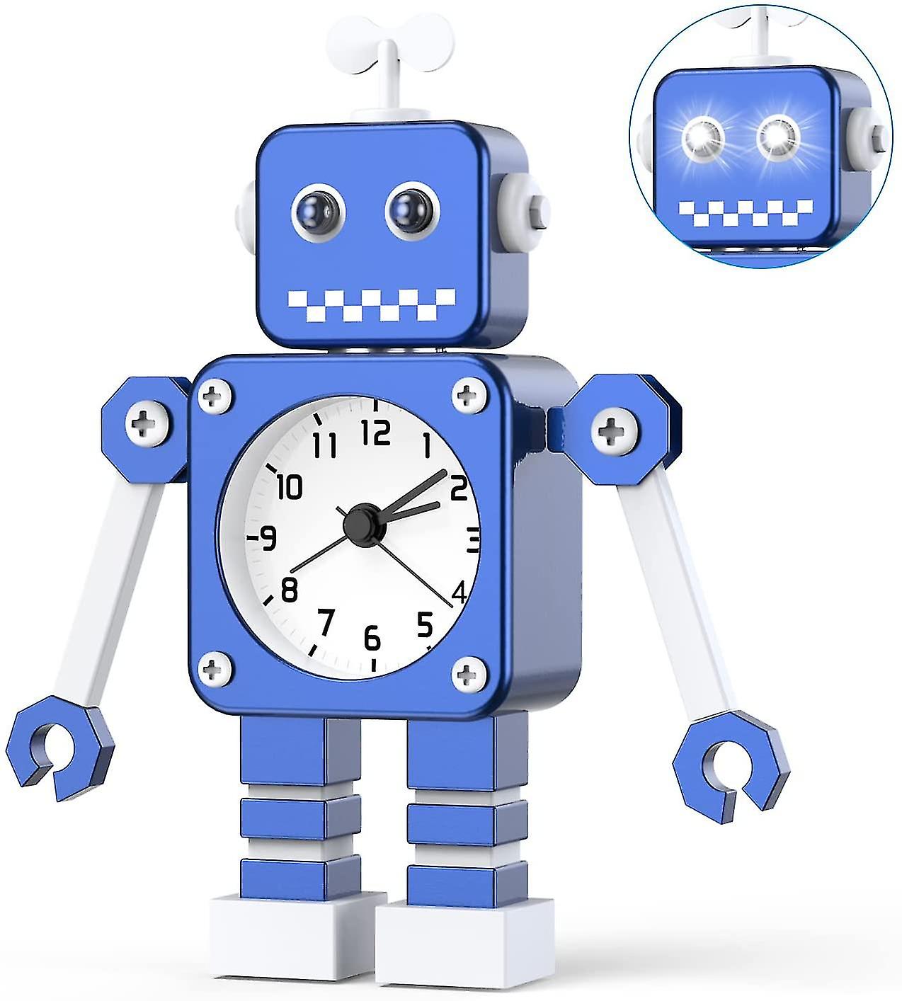 Robot Alarm Clock,ultra-quiet Non Ticking Analog Alarm Clock With Light And Hand Clip