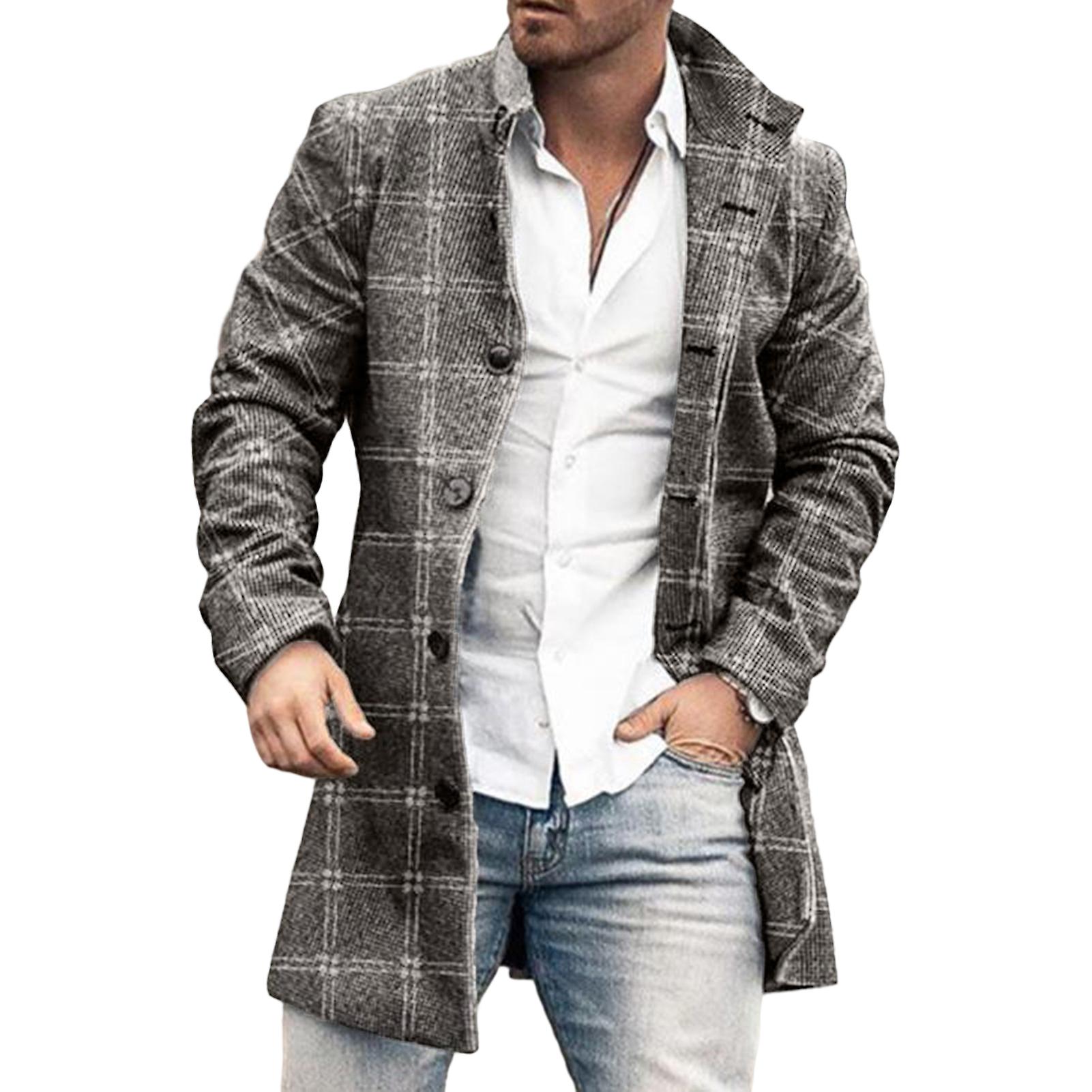 Herren Mantel Mantel Grau Schwarz Kariert Herren Mantel Kariert - Main Image