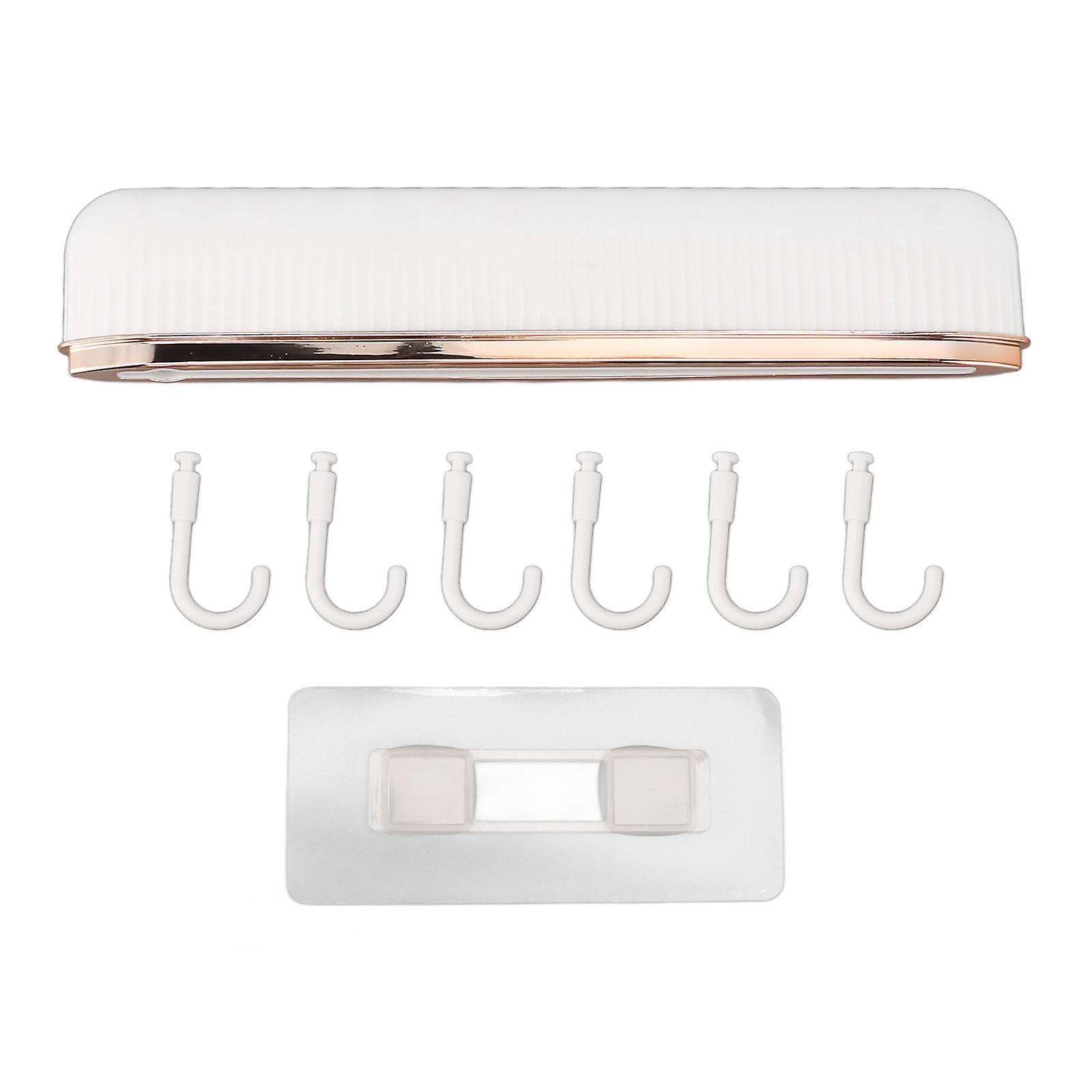 Wall Mount Hooks 6 Hooks 1 Rail ABS Easy Installation Heavy Laod Bearing Wall Hook Racks for Kitchen Towel Coat Hat White
