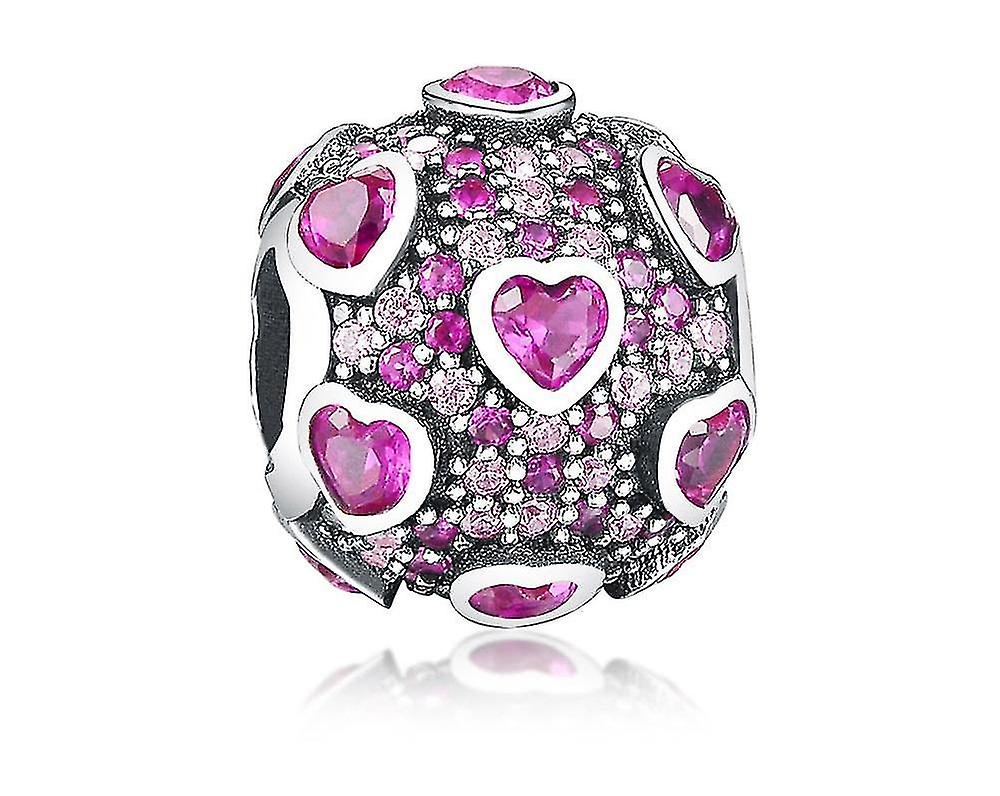 チャームペンダント925スターリングシルバービーズパープルカラーハートラブビーズDIYジュエリーチャームを作る
