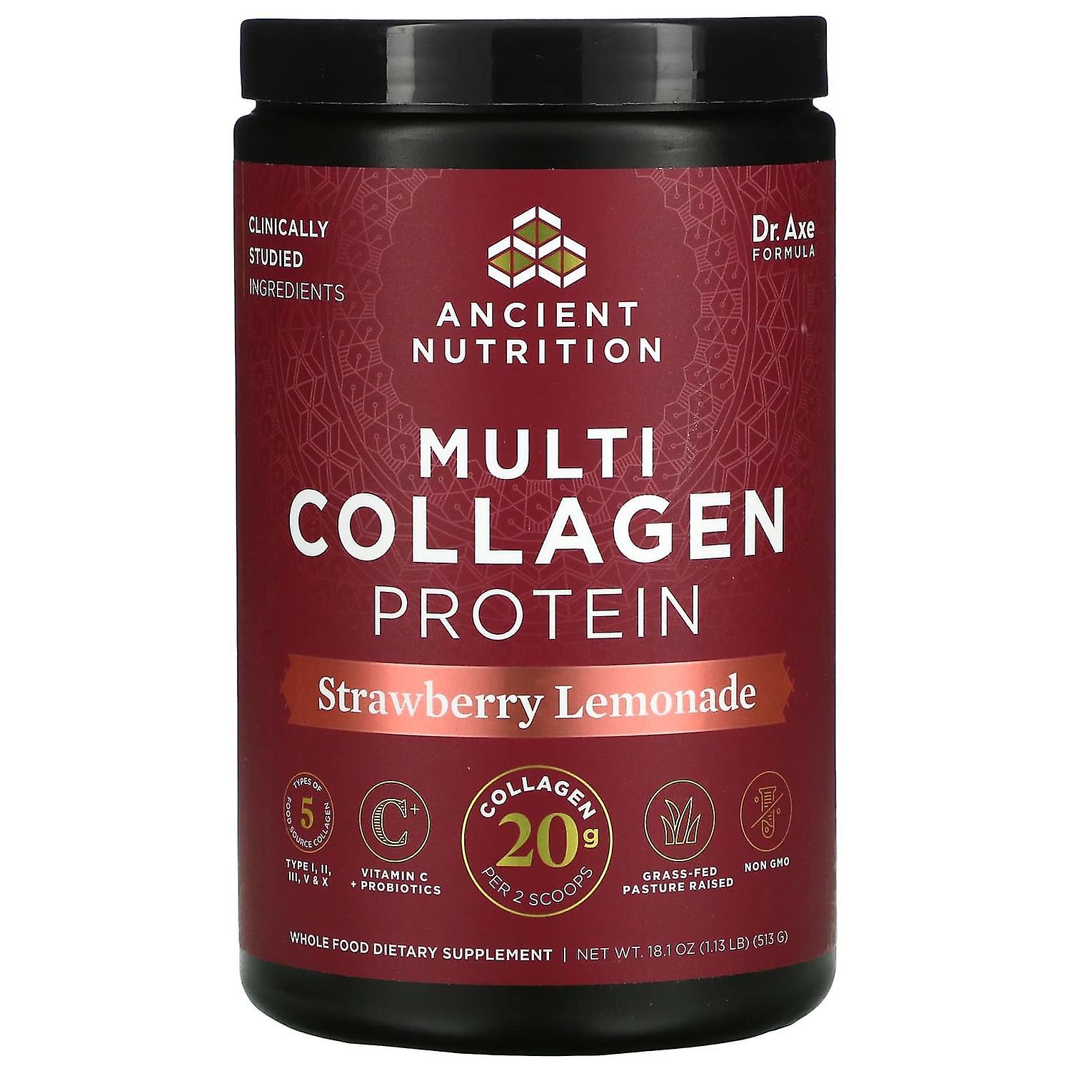 Dr. Axe / Ancient Nutrition, Multi Collagen Protein, Strawberry Lemonade, 1.13 lbs (513 g)