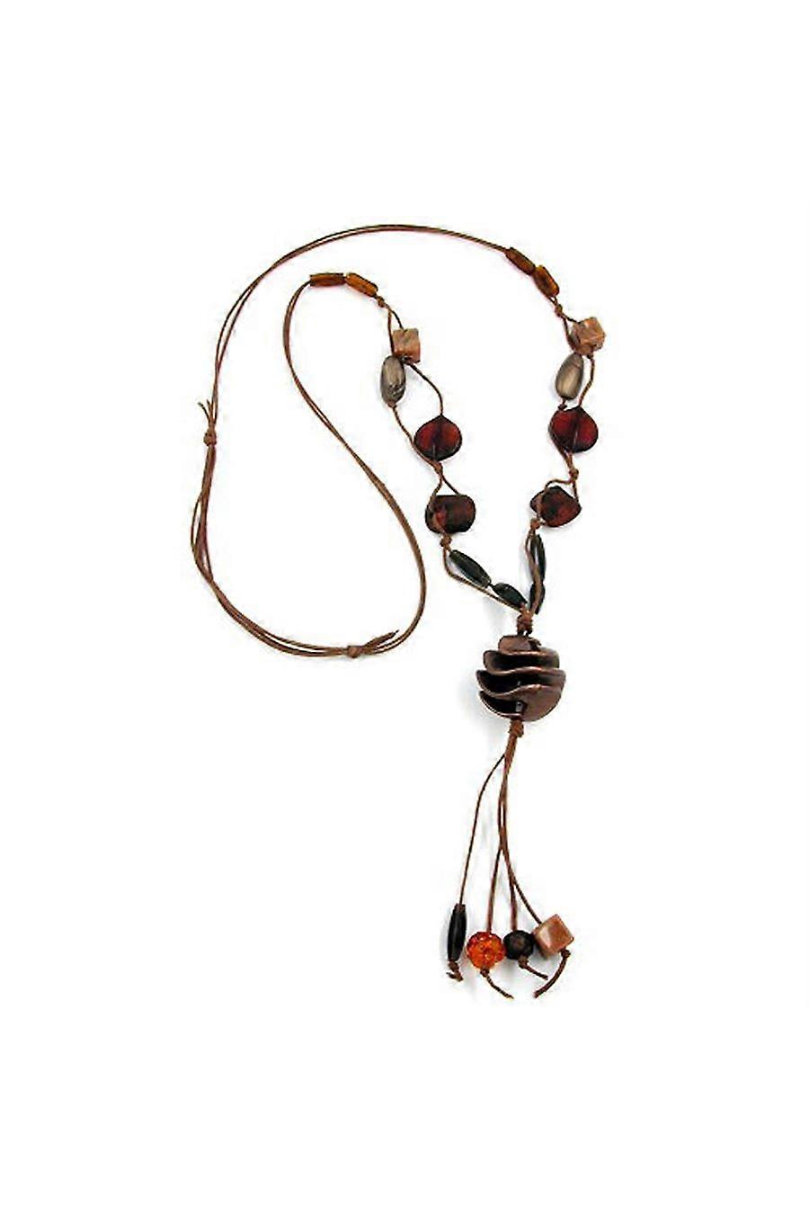 Necklace Spiral Bead Beige Brown 100cm - Gl02439