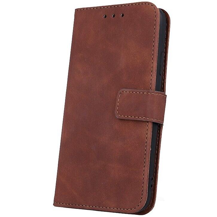 Smart Velvet Magnetic Card Slot Folio Wallet Case For Iphone 14 Pro Brown