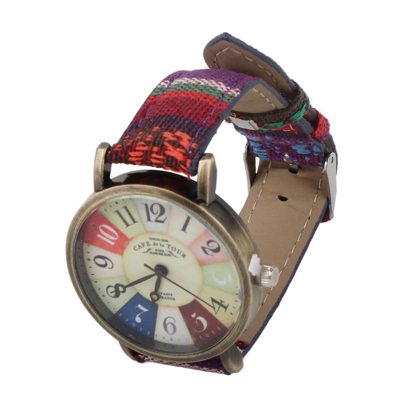 Hippie Watch Multicolour Bohemian Style Brass PU Leather Button Battery Women Watch for Birthday Party Gifting Blue