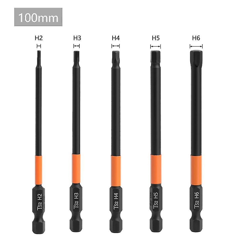 5pcs Hexagon Screwdriver Bit Quick Change Impact Driver Drill Bit 100mm H-2-6 1/4 Hex Shank For Elec