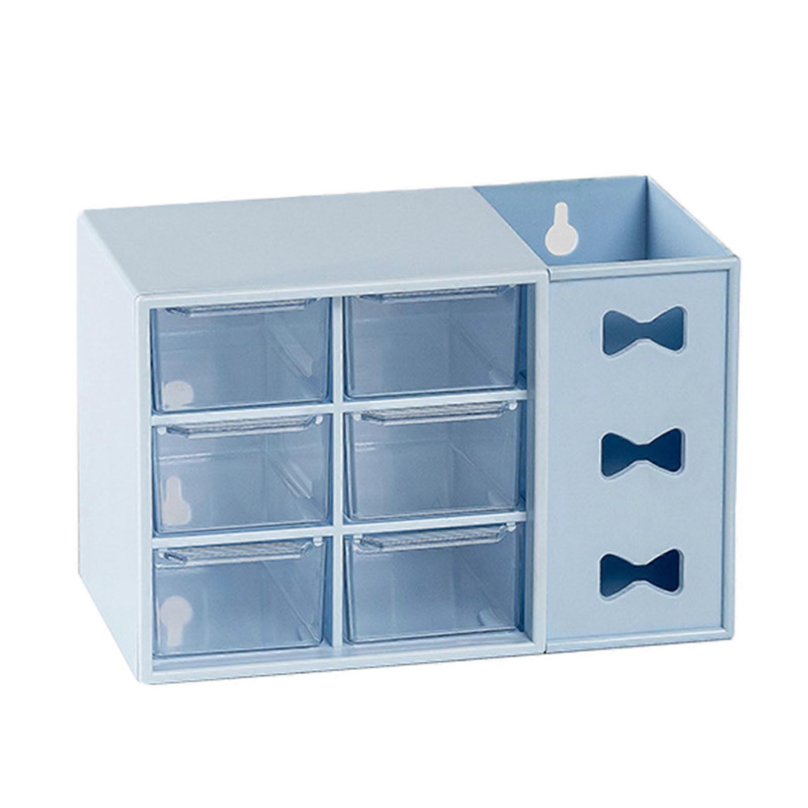 Pen Desk Shelf Dustproof 6 Drawers Pen Organization Storage Shelf For Students Office People Blue