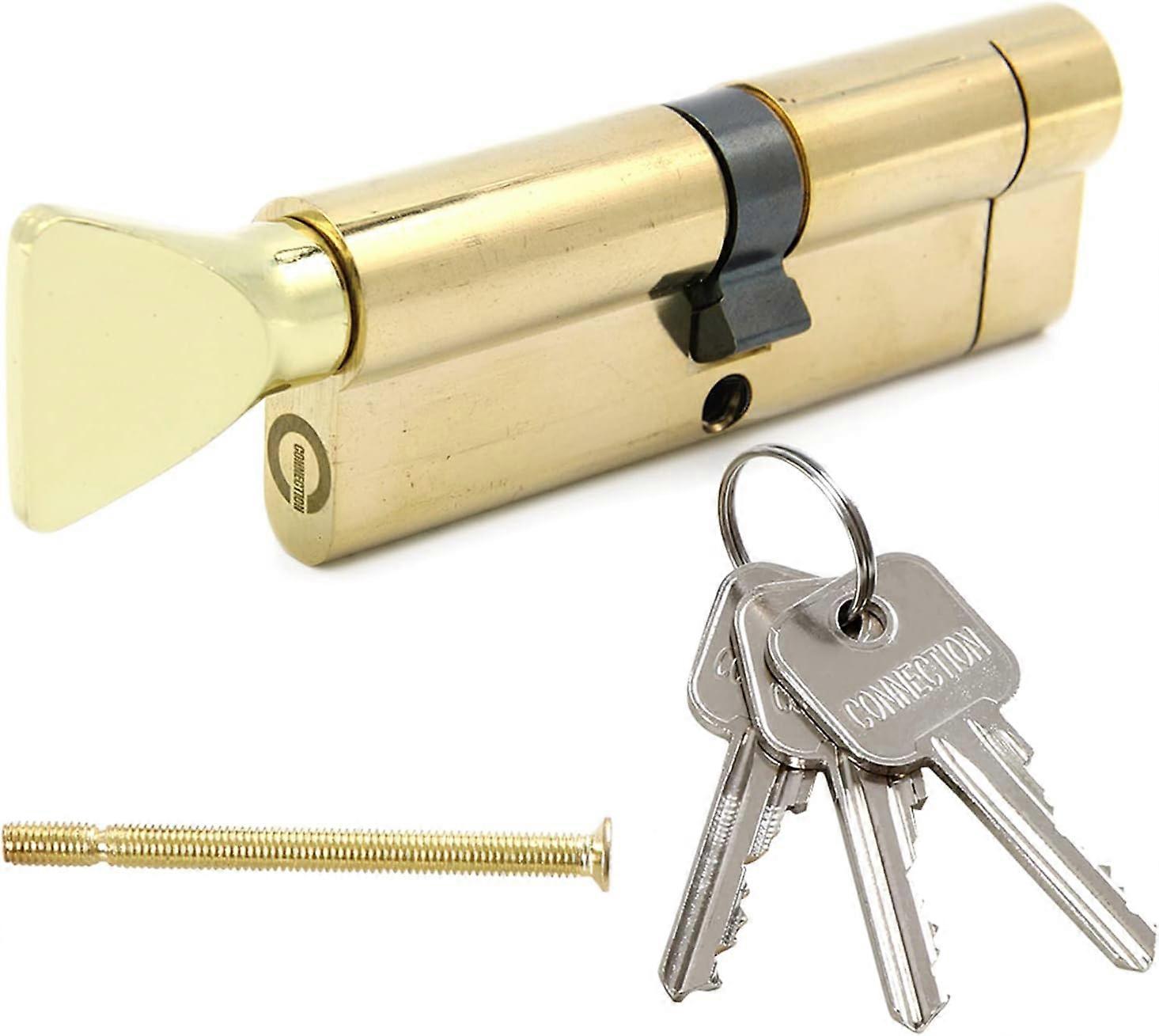 Anti-theft lock cylinder with knob, three keys, various sizes, suitable for all types of doors (45/45T(90mm), brass)