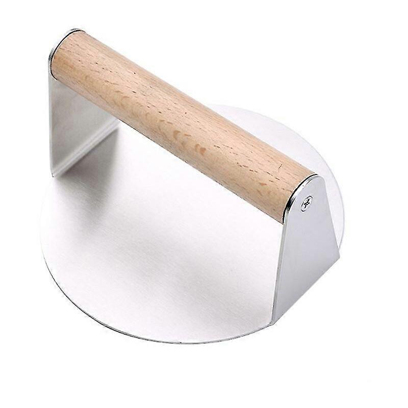 Stainless Steel Hamburger Press Heavy Duty Grill Press with Wooden Handle Round Bacon Press Smasher for Cooking