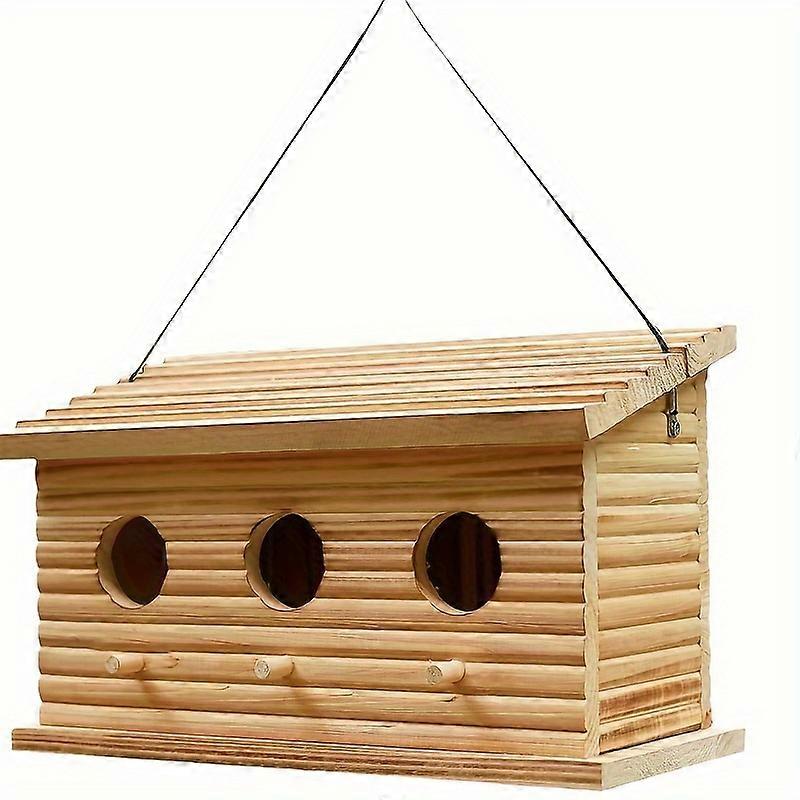 Outdoor Hanging Bird Nest House with 3 Holes - Natural Wooden Parrot/Bird Cage Feeder for All Bird Species