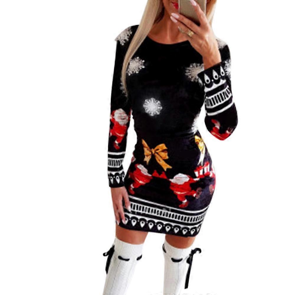 Ladies Christmas Print Dress Long Sleeve Short Skirt | Fruugo QA