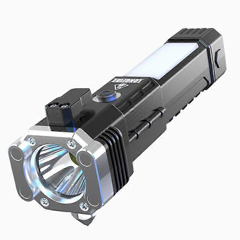 Multifunctional Flashlight Safety Hammer Magnet COB Side Light Work Torch Lamp