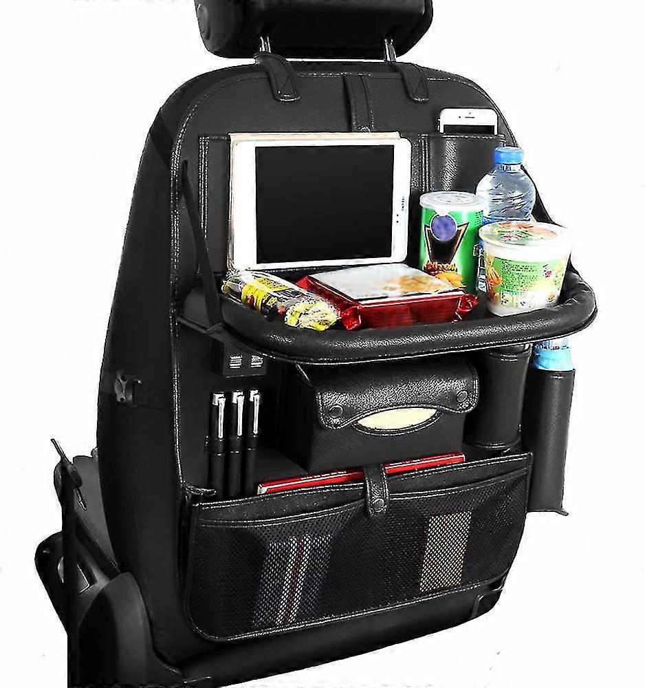 Pu δερμάτινο κάθισμα αυτοκινήτου πίσω διοργανωτή πτυσσόμενο τραπεζαρία επιτραπέζιο δίσκο για παιδιά με θύρες 4-usb