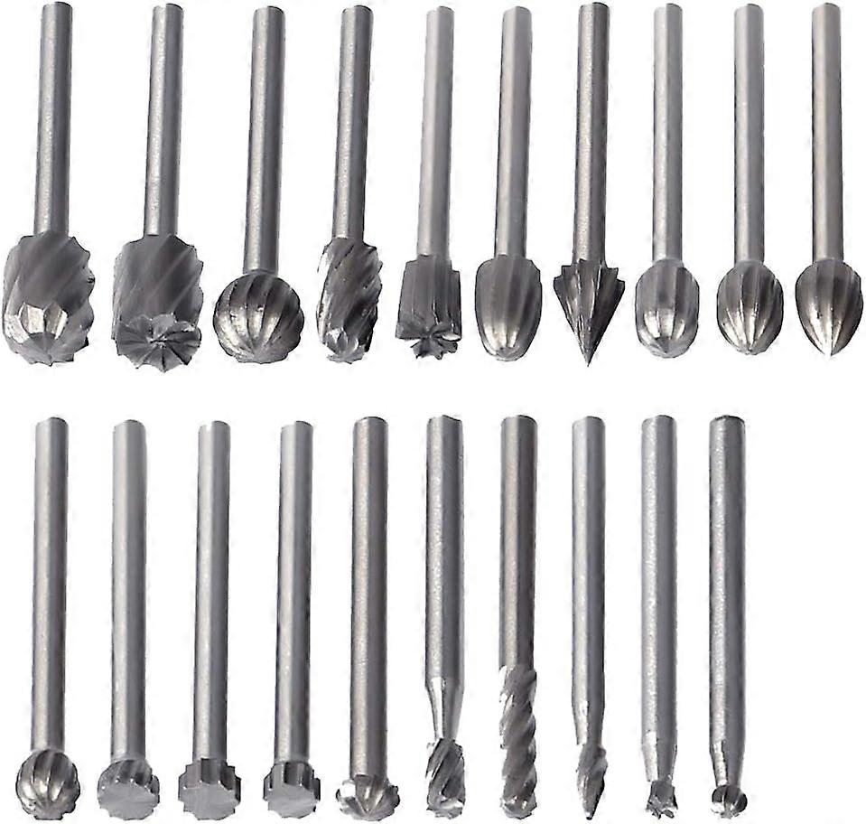 20 Pcs Rotary Burrs, HSS Rotary Burrs Milling Bits Woodworking Routing Tool Accessories Rotary Tool 3mm Shank for Dremel