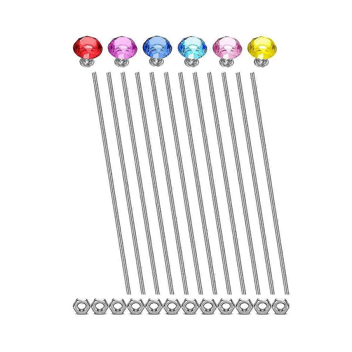 12pcs 8/32 Inch Threaded Rods For Beads, Fully Threaded Rods And Studs With 6pcs Colorful Crystal K