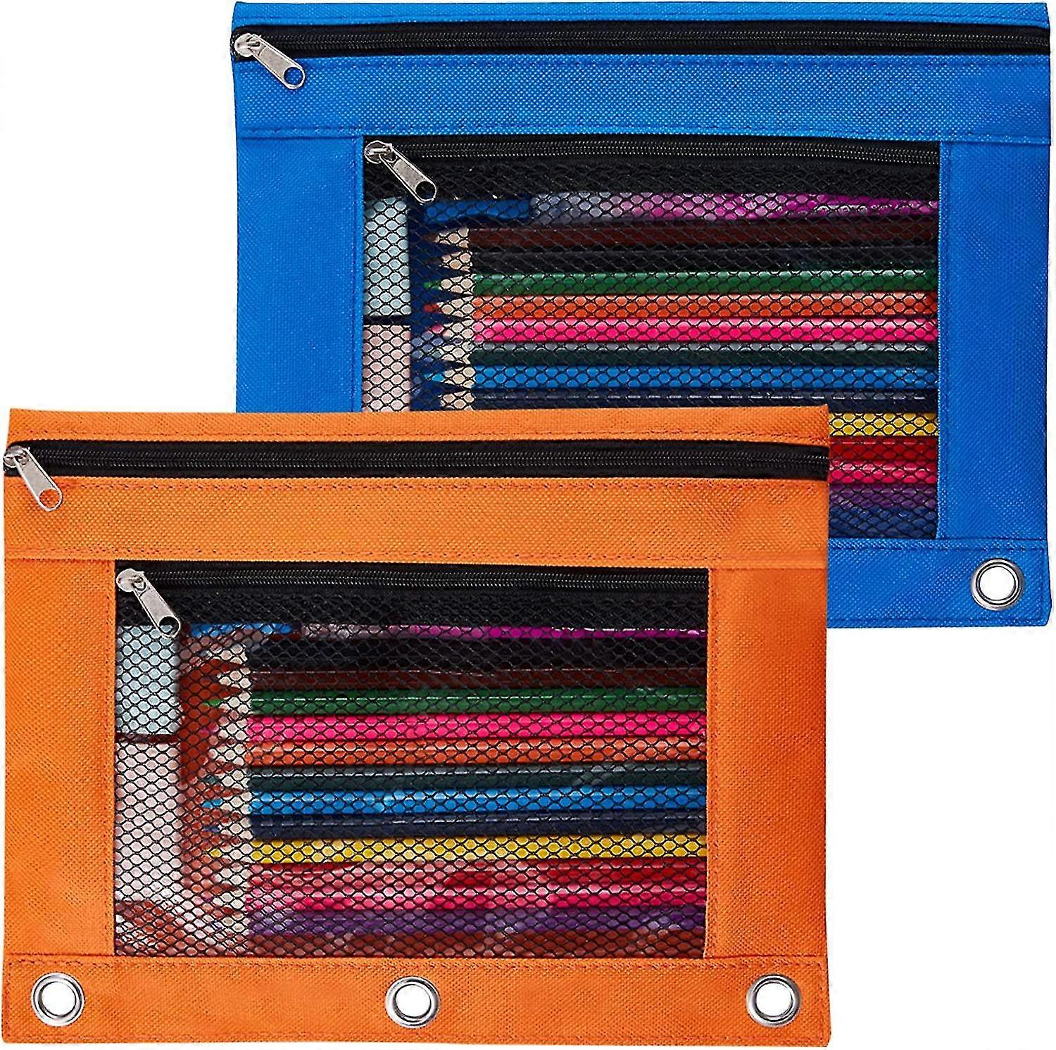 2pcs zippered binder pencil pouch with rivet enforced holes