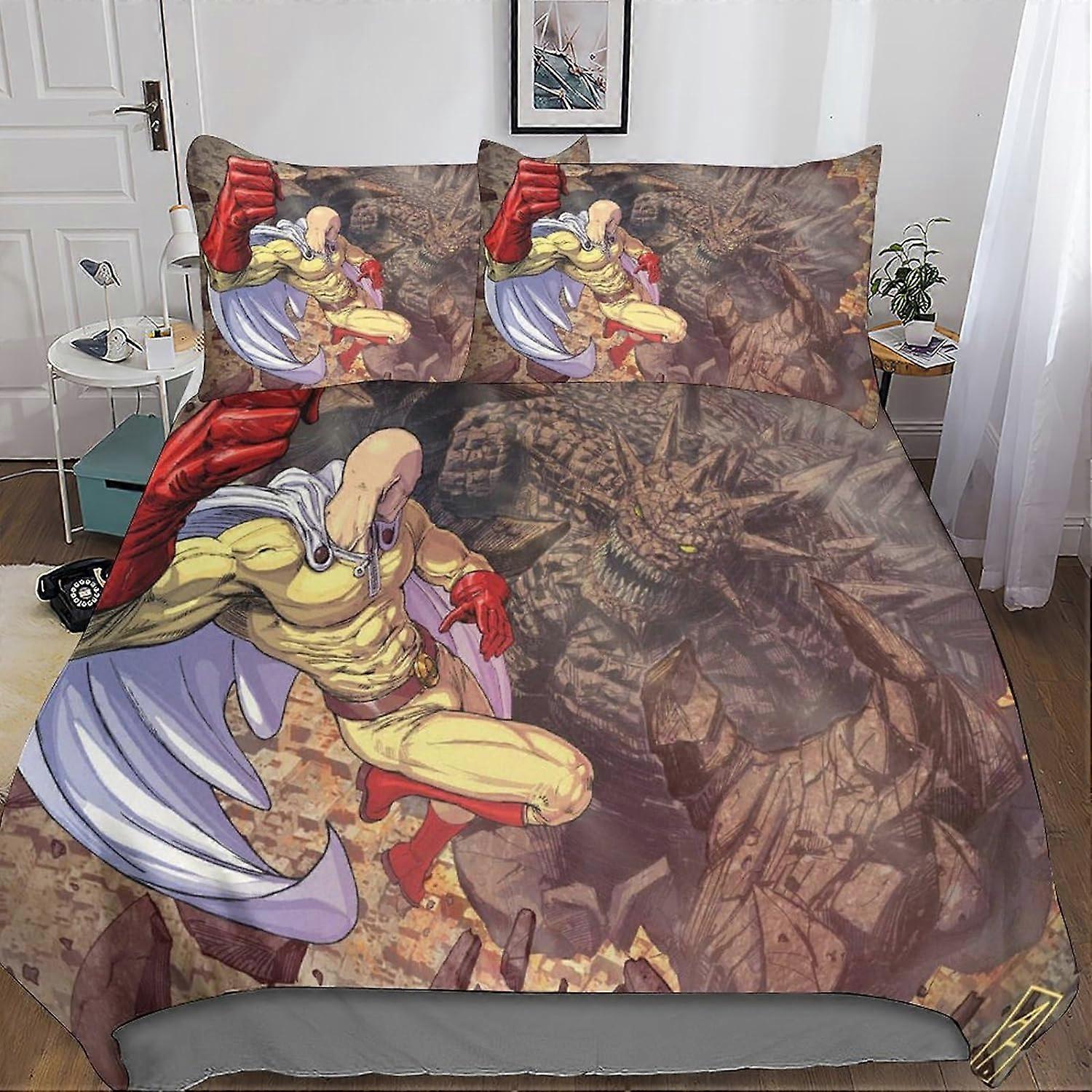 مجموعة فراش رجل لكمة واحدة غطاء لحاف 3D ، مطبوعة 3 قطع ، أنيمي ستوكات الفراش مع أكياس وسادات إغلاق سحاب لسرير مفرد أو مزدوج