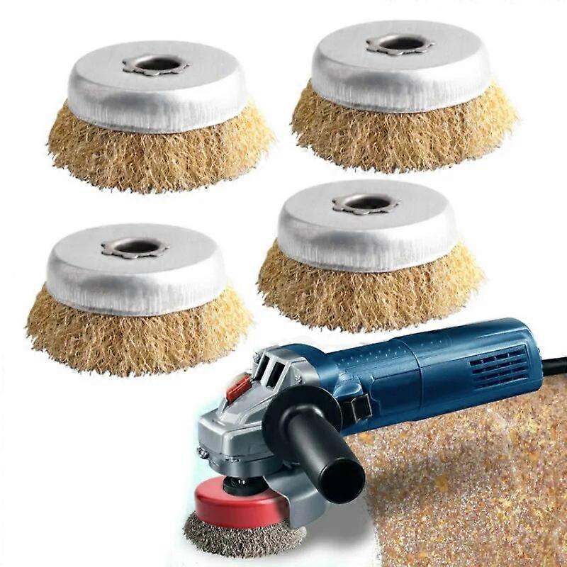 Escova de arame de moagem com 5 peças, escova de arame de aço temperado com cerdas onduladas, ferramenta de polimento de 3 polegadas