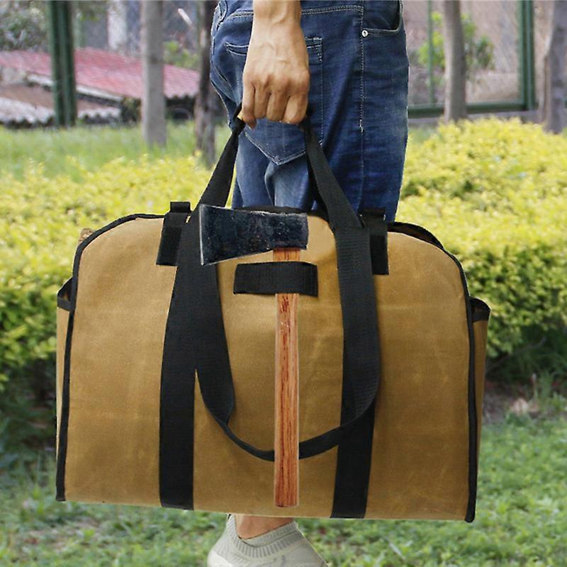 2in1 Waterproof Waxed Canvas Firewood Log Carry Bag Durable Storage Bag Outdoor