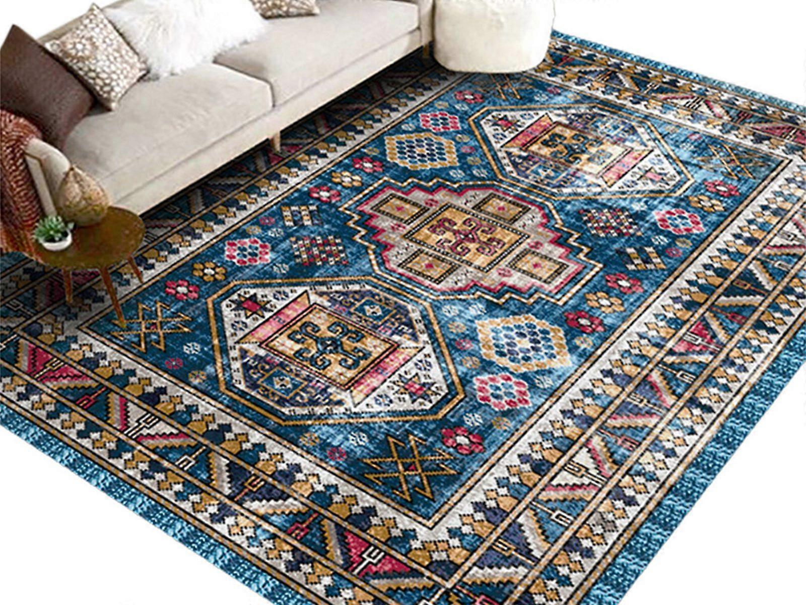 140x200cm Retro Stile Persiano Stampato Tappeto Pavimento Tappeto Tappetino Home Decor Blu