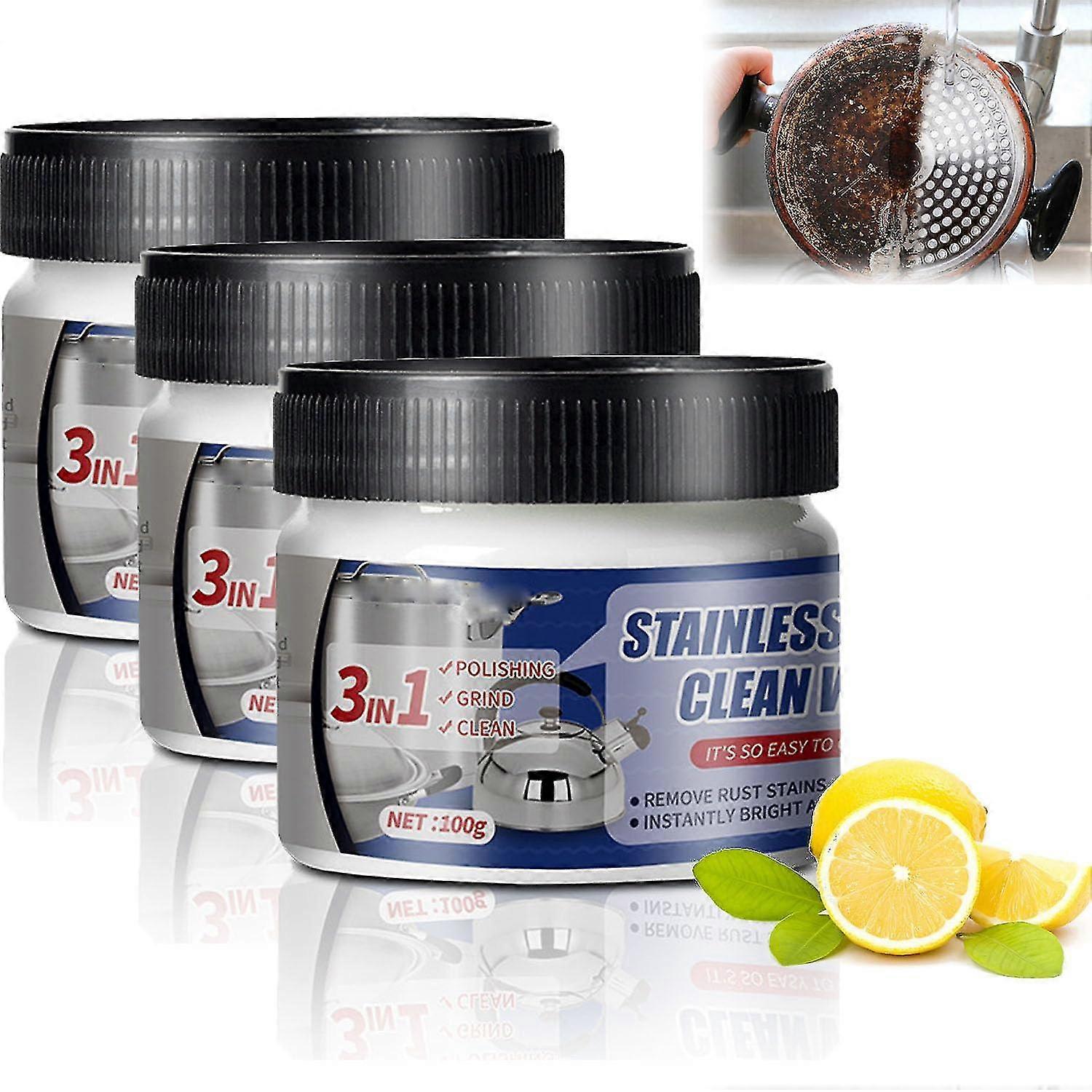 3 قطع الفولاذ المقاوم للصدأ الشمع النظيف ، معجون تنظيف الفولاذ المقاوم للصدأ بتقنية النانو السحرية ، منظف الفولاذ المقاوم للصدأ وتلميع المعادن