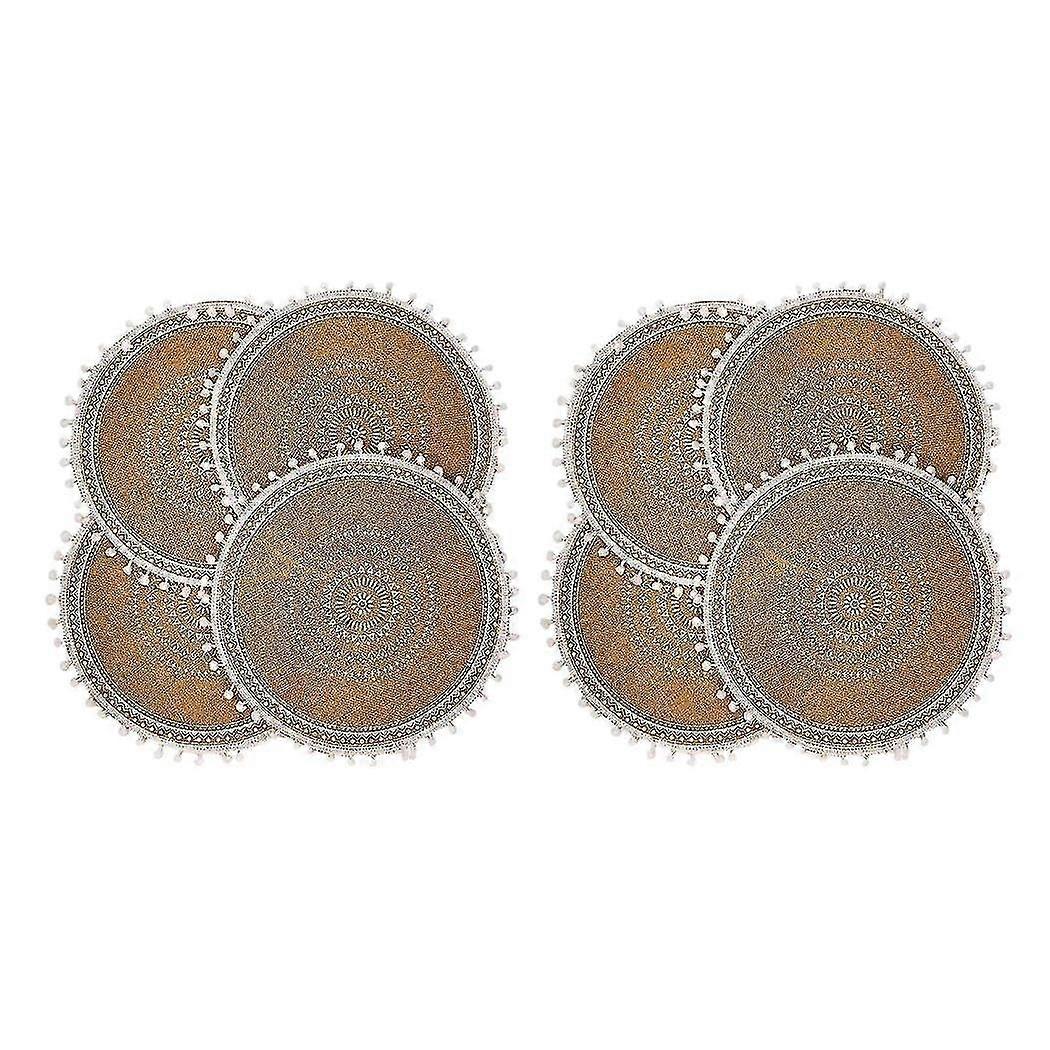 Round Placemats Set Of 8,boho Woven Jute Table Mats With Pompom Tassel For Dining Room Kitchen Tabl